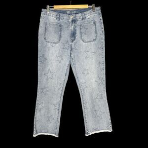 DG2 Diane Gilman Jeans Women Size 14 Star Raw Hem Crop Cropped Denim Light‎ QVC